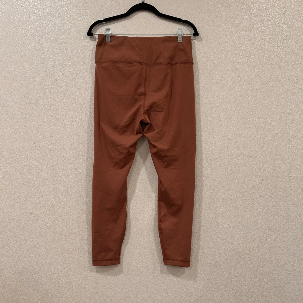 90 Degree by Reflex Womens High Waisted‎ Crossover Ribbed Leggings Rust Orange L